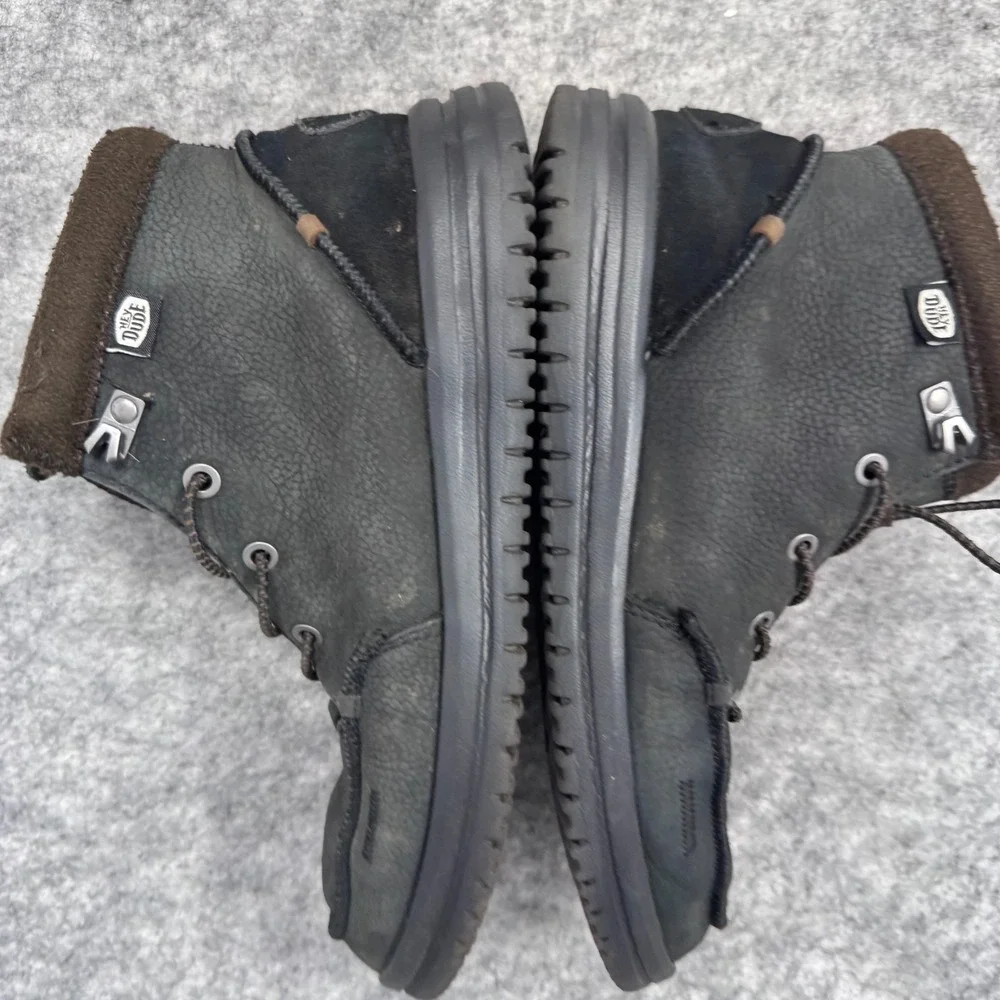 Hey Dude Mens 11 Bradley Boot Leather Black Wool Lining Moc Toe Chukka Boots